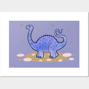 cute blue baby dinosaur Posters and Art